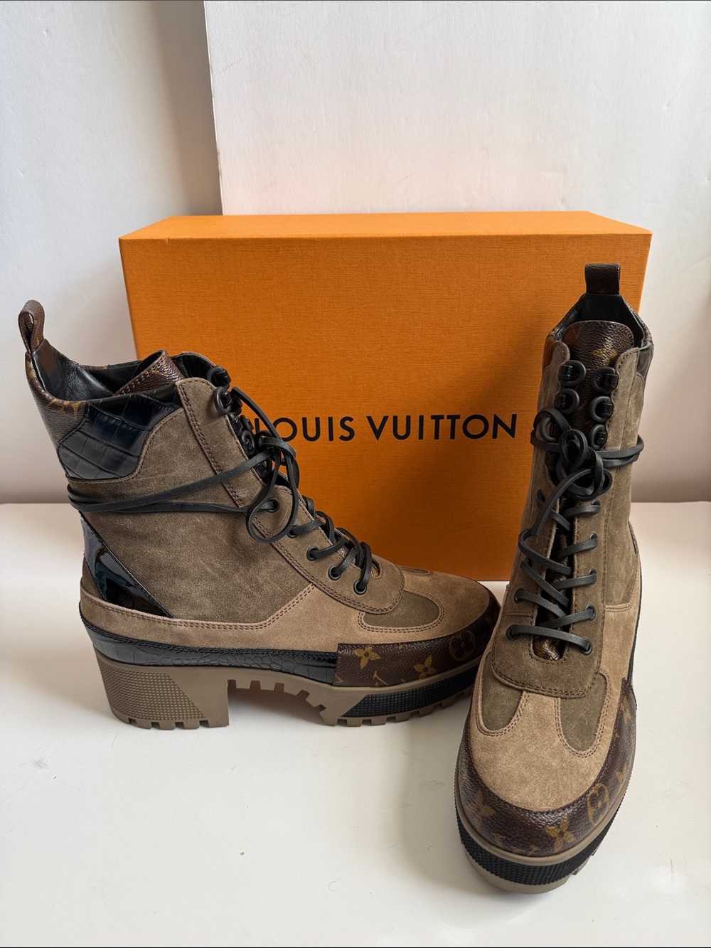 Louis Vuitton Laureate Platform Desert Boots in Suede, Leather, & Monogram